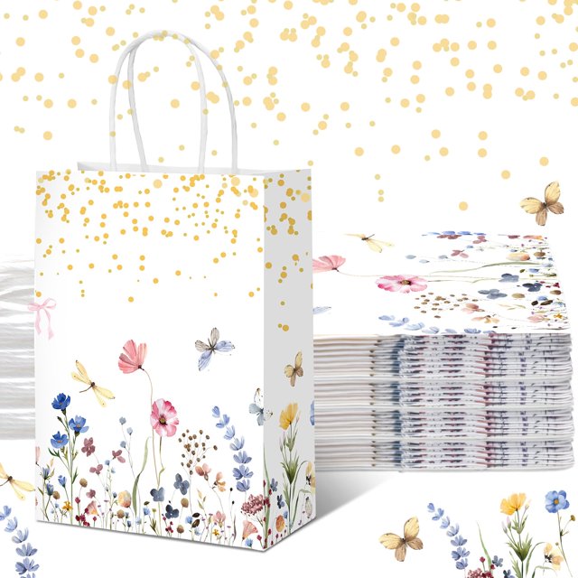 Bolsas de regalo Kolldenn de papel con flores silvestres, 16 unidades, 21 x 15 x 8 cm