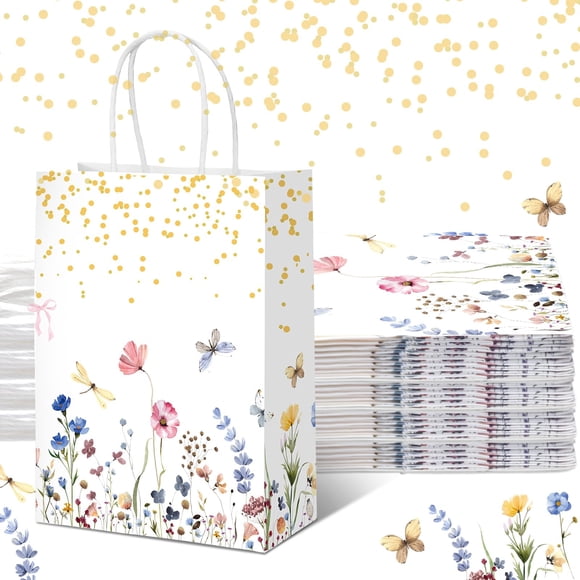 Bolsas de regalo Kolldenn de papel con flores silvestres, 16 unidades, 21 x 15 x 8 cm