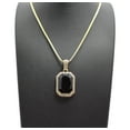 thumbnail image 2 of Rhinestone Studded Colored Gemstone Pendant w/ 2mm 24" Box Chain Necklace, Gold-Tone/Black Stone, 2 of 4