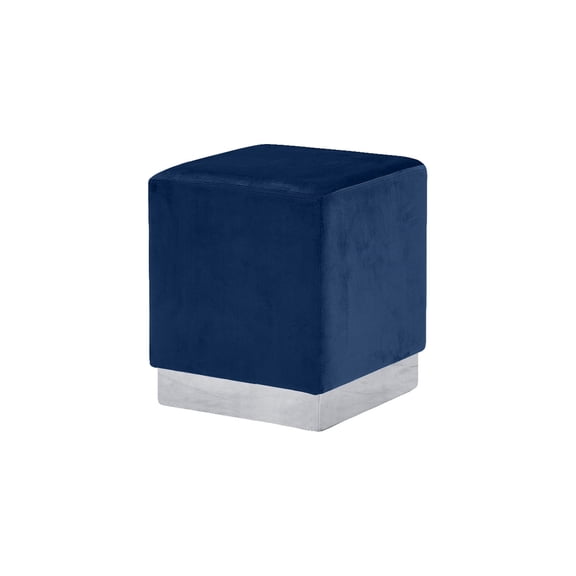 Velvet Ottoman Stool - Navy Blue Round Footrest for Living Room