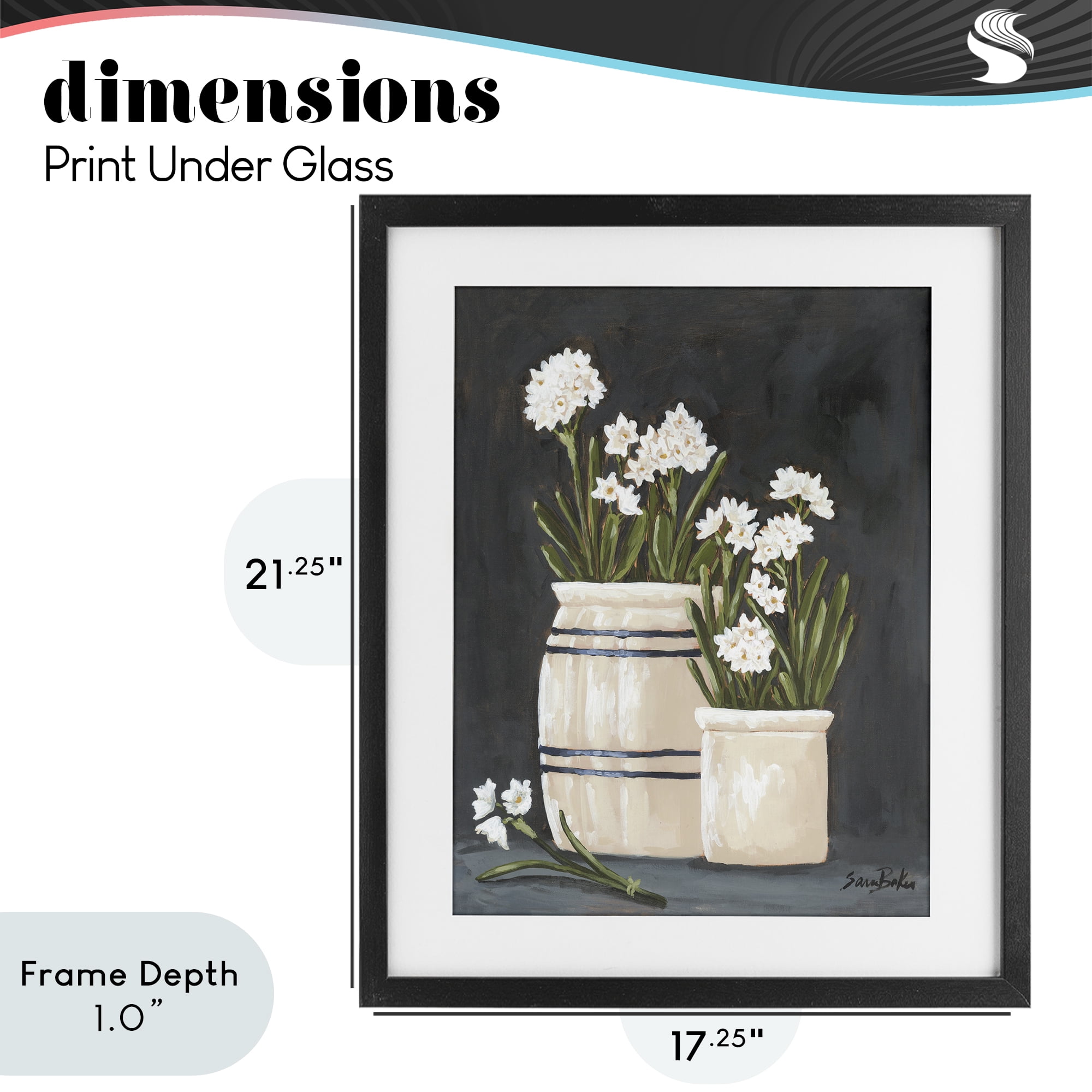 Stupell Industries Vintage Crocks & Paperwhites Black Framed Print Under Glass, design by Sara Baker