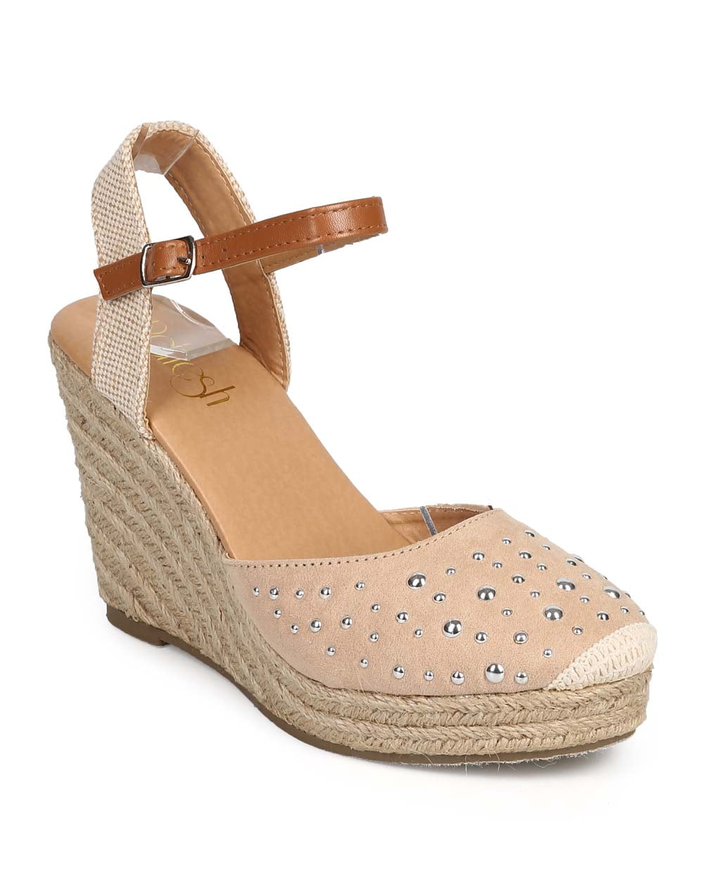 Refresh DI95 Women Mix Media Cap Toe Studded Ankle Strap Espadrille