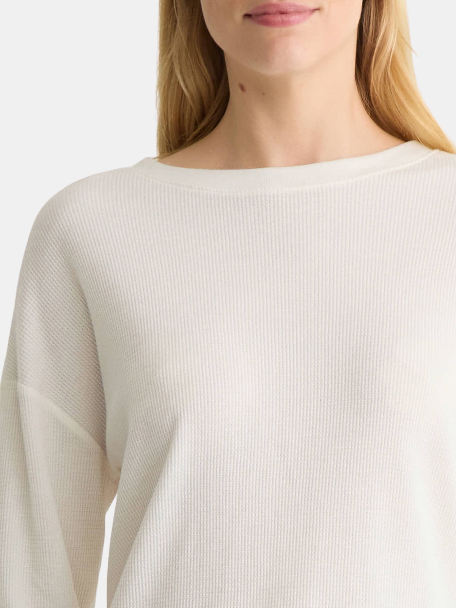 Time and Tru Women's Boxy Thermal Tee with Long Sleeves, Sizes XS-XXXL