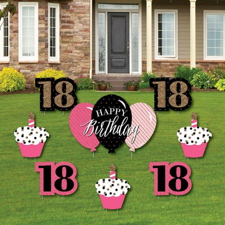 Chic 18th Birthday  Pink Black and Gold Yard  Sign 