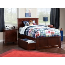 Madison Twin XL Platform Bed with Matching Foot Board with 2 Urban Bed Drawers in Walnut