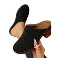 thumbnail image 6 of Gpaecead Women'S Bohemian Cutout Chunky Heel Mules Closed Toe Floral Perforated Slides With Wooden Block Heel For Casual Chic, Black, 6 of 8