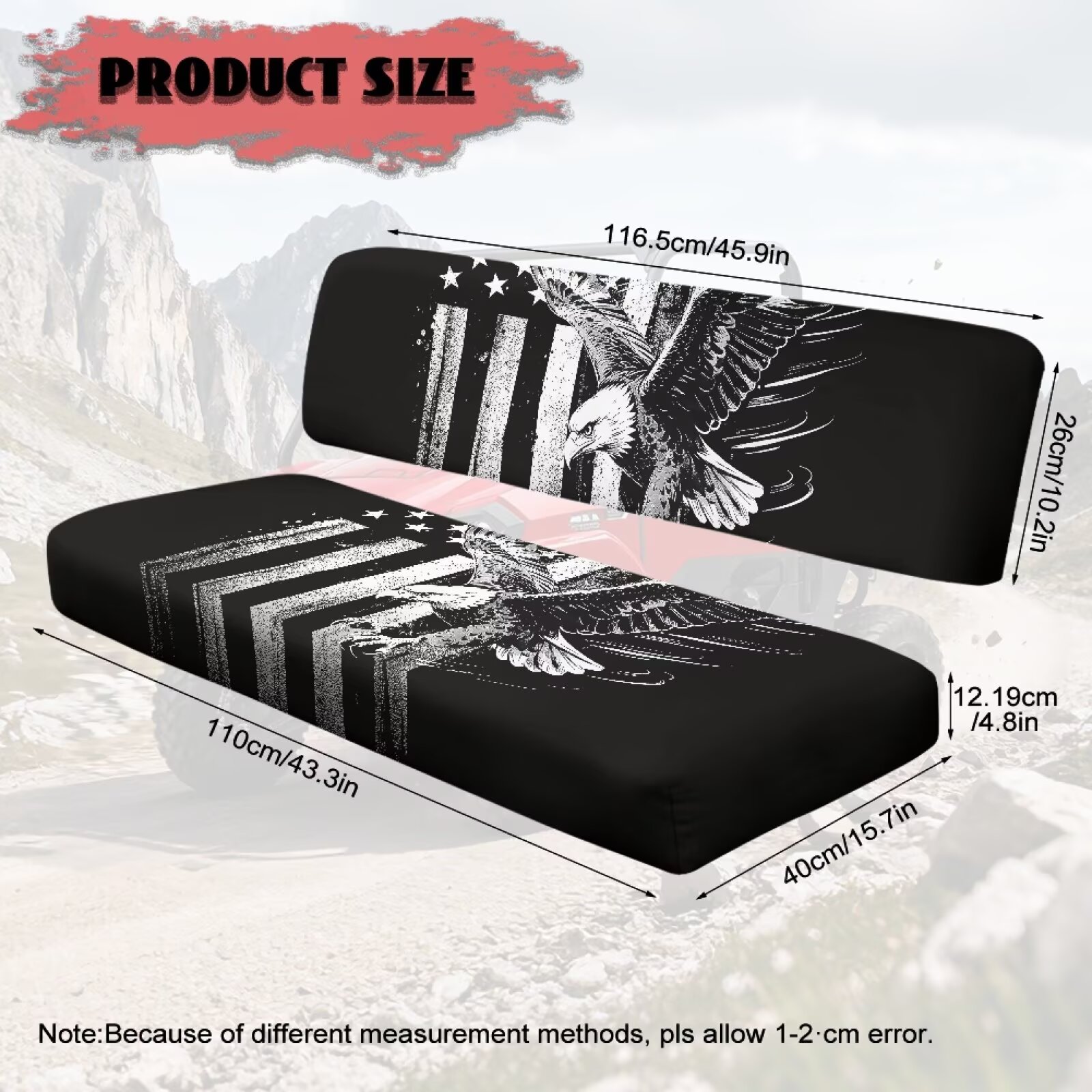 Uorisanigo UTV Seat Cover Dustproof Mule Front Bench Seat Cover Cushion Compatible with Kawasaki Mule 4010 4x4 FE 2025 2023 2022 2021 UTV Decoration, Black and White Eagle USA Flag