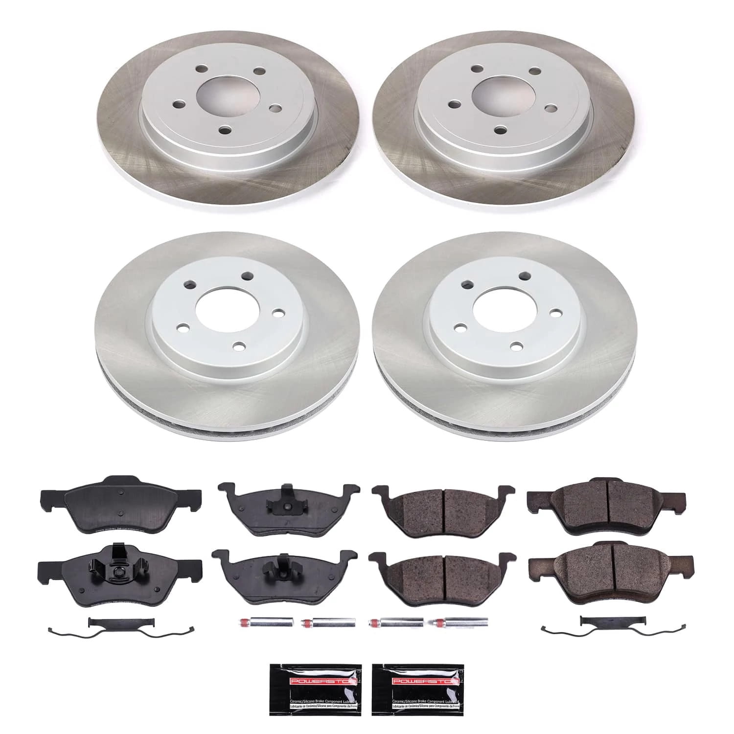 PowerStop Front and Rear Semi-Coated Rotor and Low-Dust Ceramic Brake Pad Kit SC4025