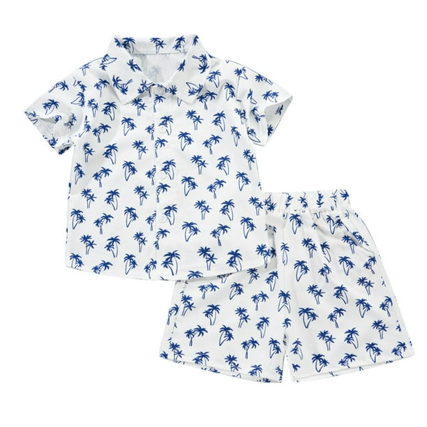 Odeerbi 1-8 Años Conjunto de Verano Para Niños de Hawaianos Camiseta de Manga Corta de Algodón Con Estampado Tropical Conjunto de Dos Piezas de Gráficos