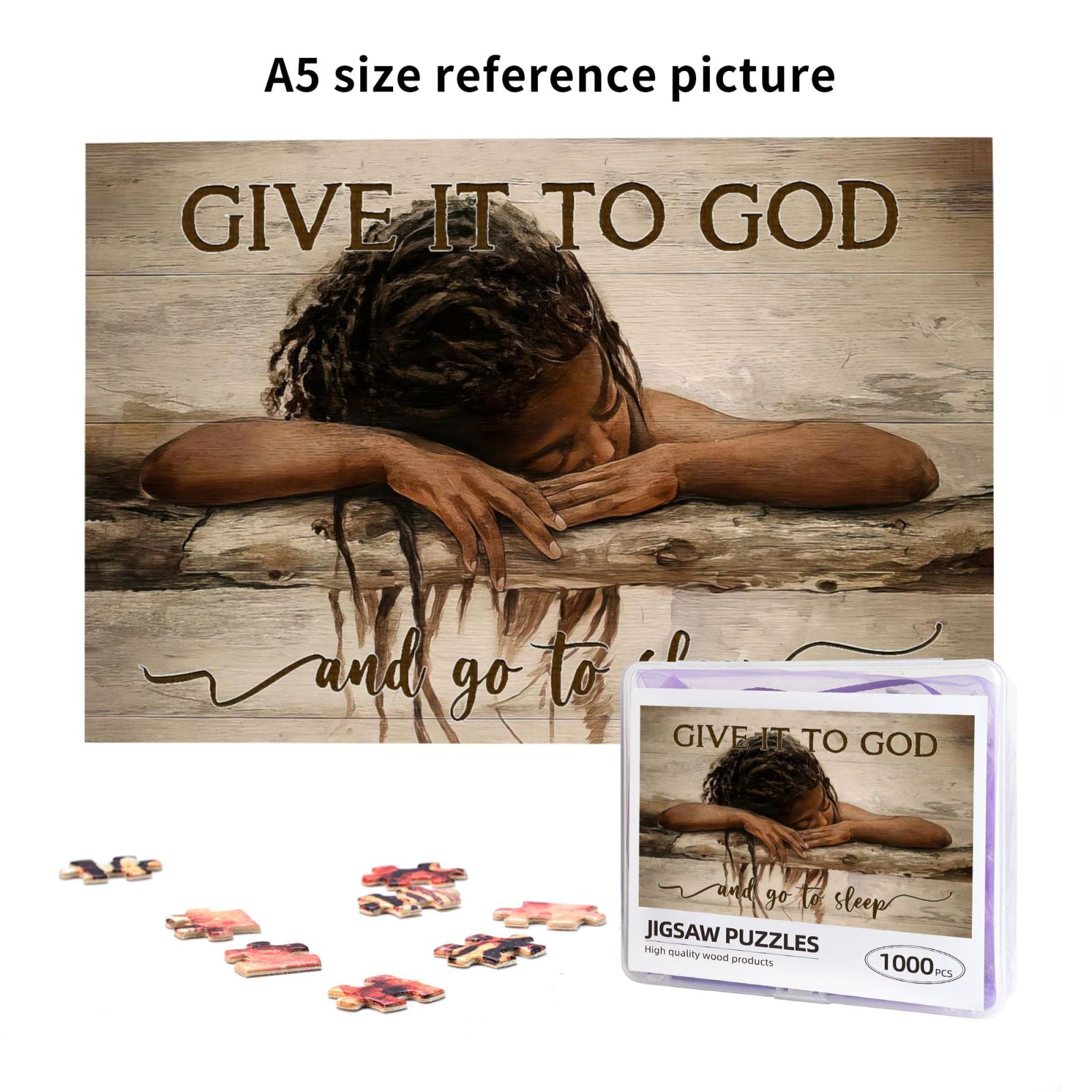 1000 Pieces Jiasaw Puzzles for African American - Black Women Give it to God and Go to Sleep Wooden Puzzles for Adult - Black Queen Magic Art Home Decor