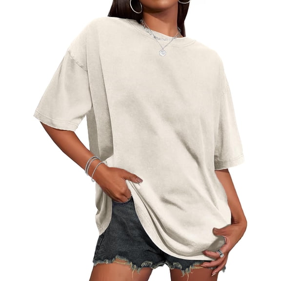 Camiseta Adorejoy de gran tamaño, vintage, lavada, holgada, casual, para mujer