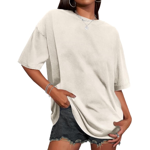 Camiseta Adorejoy de gran tamaño, vintage, lavada, holgada, casual, para mujer