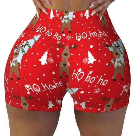 Workout Shorts Women  Christmas Deer 1 Biker Shorts for Women Running Gym Spandex Shorts Tummy Control