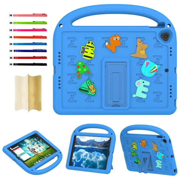 for iPad 10.2" 2021/2020/2019 Silicone Kids Friendly Shockproof Cute Case with Handle Grip, Heavy Duty Multiple Angles Kickstand Rugged Cover for iPad 9th/8th/7th Generation,Blue