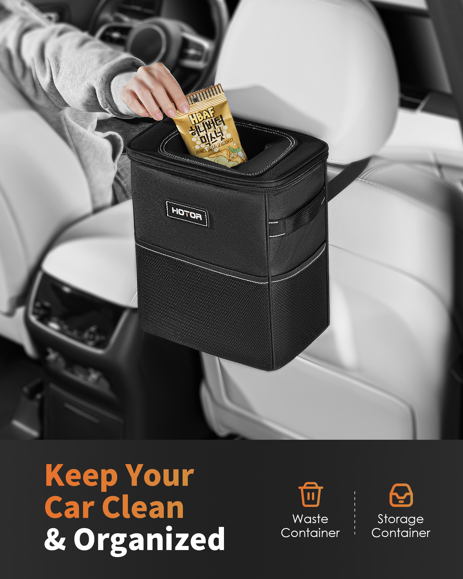 HOTOR Car Trash Can with Lid, 2 Gallon Capacity photo 7