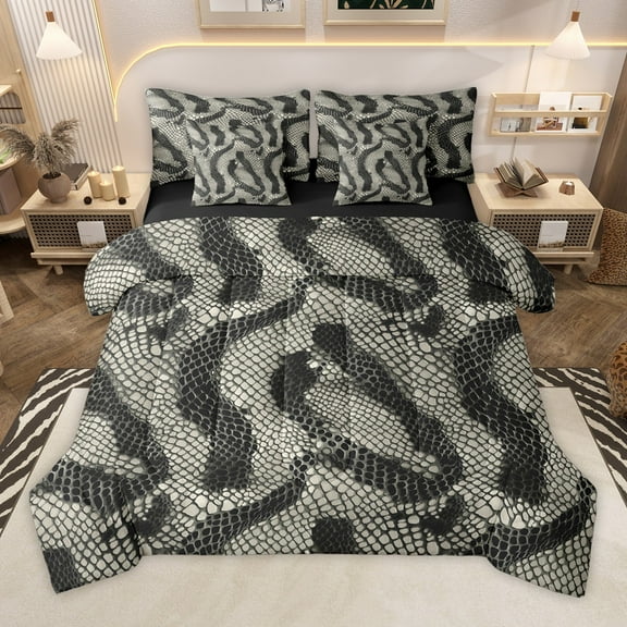 Manfei Boys Girls Abstract Animal Print 7-Piece Twin Bedding Sets,Jungle Wildlife Bedding Comforter Set,Reptile Animal Snake Breathable Sheet Sets,Super Cozy Room Decor,Reversible