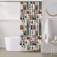thumbnail image 6 of Shower Curtain, world Stamp Pattern Waterproof Fabric Plastic Shower Curtain, Drying Fast Bathroom Curtain with 9 Buttonholes, Ruffle Shower Curtain 60x72in, 6 of 8