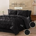 thumbnail image 6 of MR&HM Satin Comforter Set 7 Pieces Queen Size - Luxurious Pinch Pleat Bed in a Bag with Satin Comforter, Satin Sheets, Satin Pillowcases & Shams, Silky Soft Bedding Set for All Seasons (Black), 6 of 7