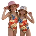 thumbnail image 2 of 4th of July Swimsuit for Kids Girls Size 6-7 One Piece Swimsuit Summer Patriotic American Flag Floral Print Swimsuits Swimming Sleeveless Beach Vacation Happy Festival Bathing Suit Beige 5-6 Years, 2 of 6