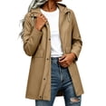 thumbnail image 2 of Dxzfnsa Raincoat Women Waterproof Long Hooded Rain Jacket Trench Coats Windbreaker Travel Jacket Plaid Drawstring Waistband Coats with Pockets S-2XL, 2 of 9