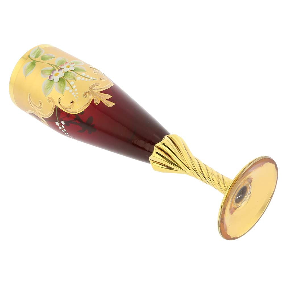 GlassOfVenice Set of Two Murano Glass Champagne Flutes 24K Gold Leaf - Red
