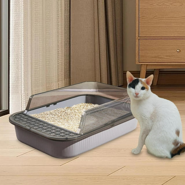 Bandeja de arena para gatos perfecl con parte abierta resistente de lado alto desmontable claro y gris