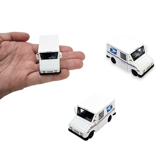 Die-Cast Pull Back Mini Postal Carrier Truck (2.5 Inch) (3 Pack) Metal Post Office Truck with Pullback Motion.