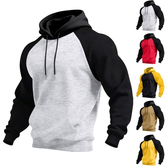 HAJWOH Mens Hoodies Pullover Lightweight Block Color Sweatshirts Casual Long Sleeve Shirts Drawstring with Pocket