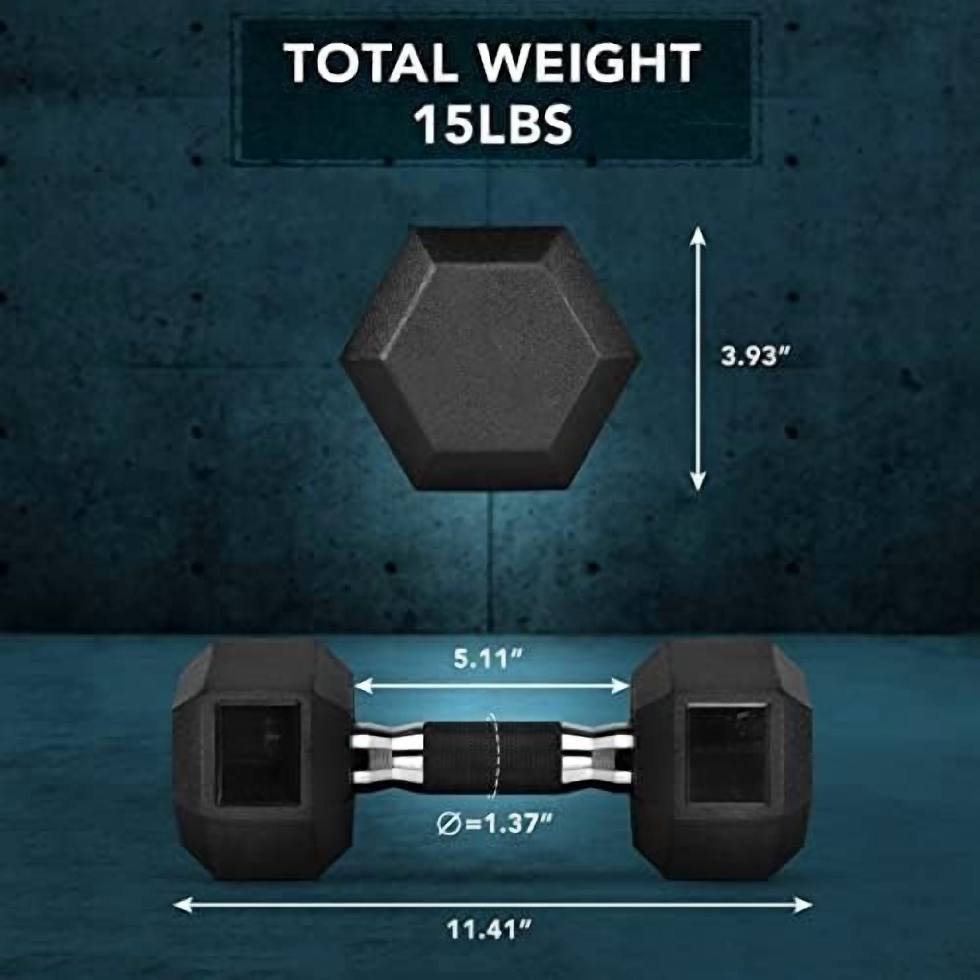 Rubber Grip Encased Hex Dumbbell – Hand Weights With Anti-Slip 5-50 LBS Single