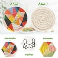 thumbnail image 4 of Yayeee 6 PCS Drink Coasters with Holder Set Woven Absorbent Round Tabletop Hot Pad, Purple Triangles, 4 of 7