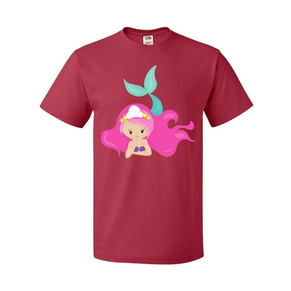 Inktastic Cute Mermaid, Pink Hair, Green Tail T-Shirt