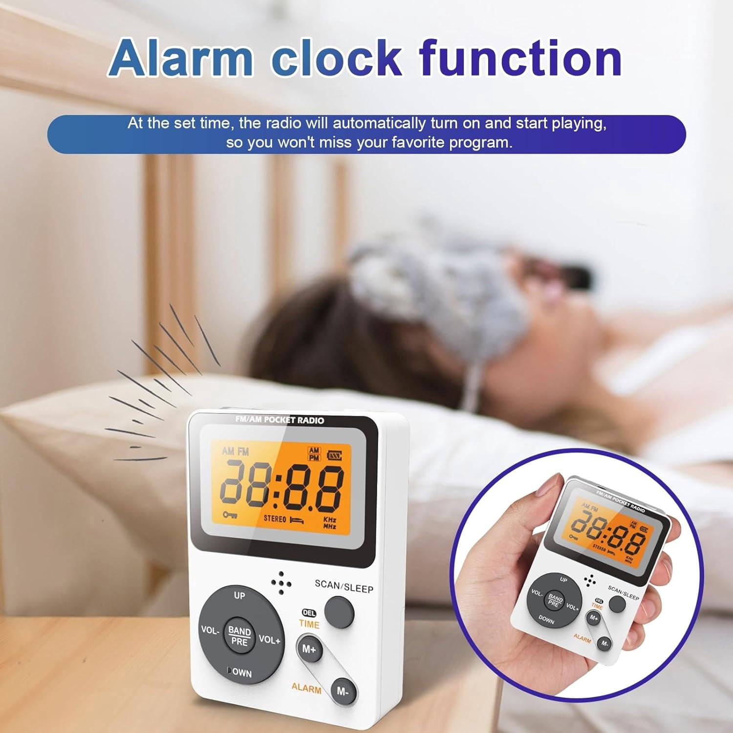 Pocket AM FM Radio Portable with Stereo Earphone, Battery Operated Radio by 2 AAA, Manual Preset, Large Screen, Lock Key Walkman Radio, Sleep Timer, Mini Radio, Digital Radio(No Speaker)