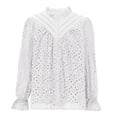 thumbnail image 3 of Timegard Womens Tops V Neck Button Hollow out Blouse Casual Ruffle Long Sleeve Shirts Tops Solid Color, 3 of 5