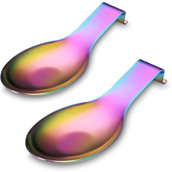 ACDANC Matte Rainbow Spoon Rest,Stainless Steel Spoon Holder for Stove Top,Kitchen Utensils Holder for Ladles,Tongs,Spatula,Stove Spoon Holder,Pot Lid Holder,Dishwasher Safe (2PC-9.5")