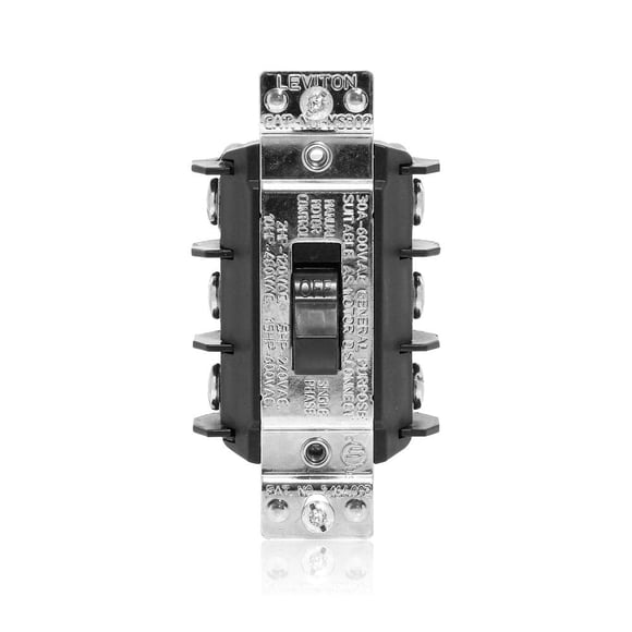 Leviton Démarreur de Moteur AC 3 Phases 30 Ampères, 600 Volts, Trois Pôles, Adapté comme Déconnexion Moteur, Bascule Courte, Qualité Industrielle, Sans Mise à la Terre, MS303-DSS