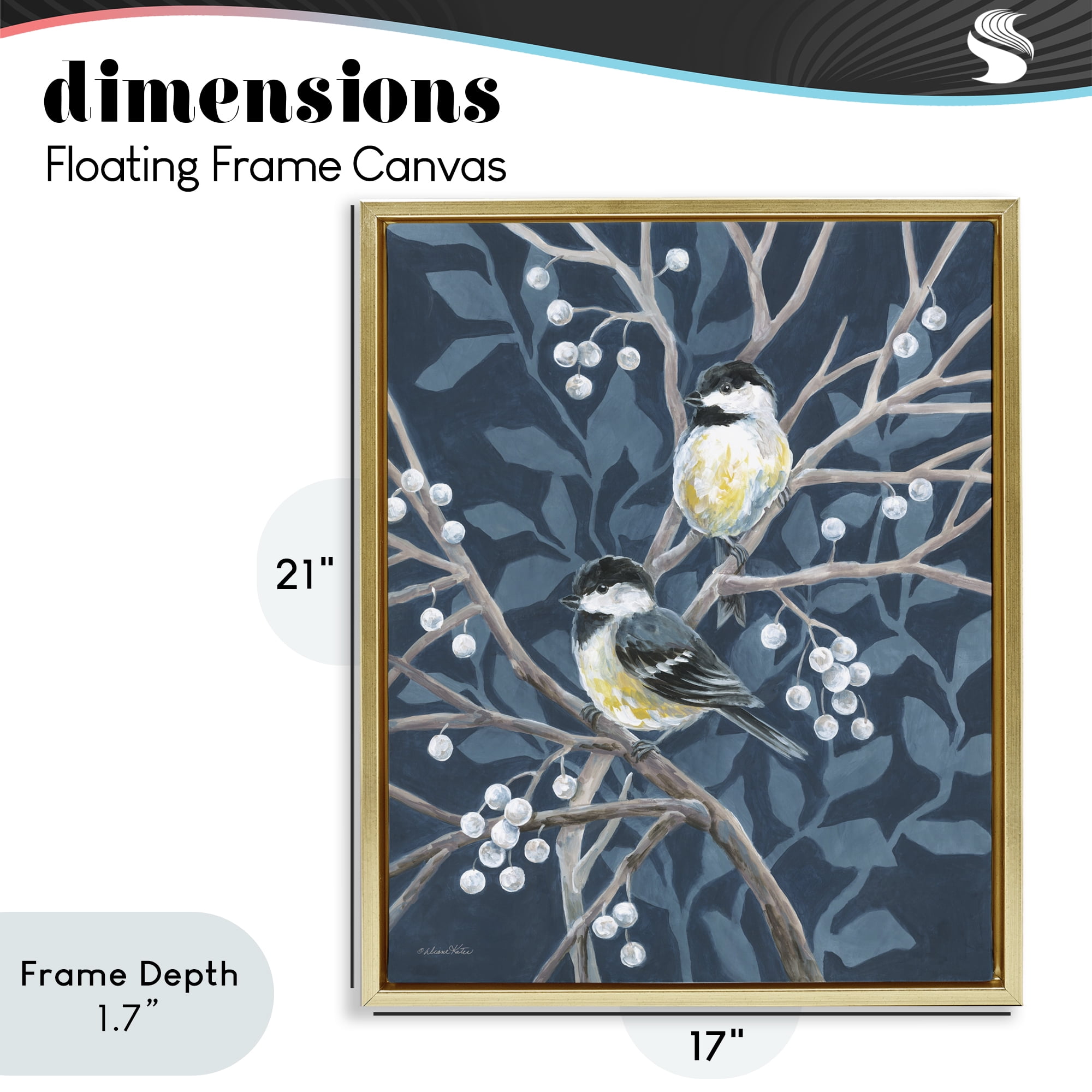 Stupell Industries Chickadees on Winter Berries Gold Framed Floater Canvas Wall Art, design by Diane Kater