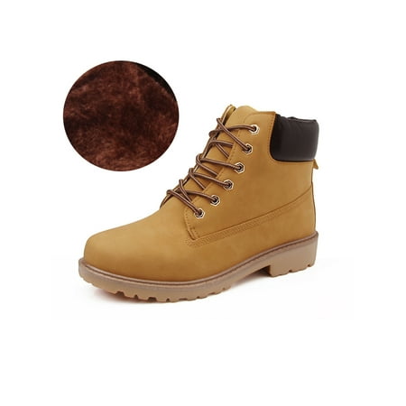 

Rockomi Women Men Ankle Booties Plush Lined Winter Boot Mid Calf Combat Boots Womens Mens Comfort Slip Resistant Warm Bootie Lightweight Lug Sole Shoes Yellow With Lined 6(W)