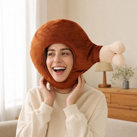 Funny Chicken Drumstick Plush Headband Costume - Soft Stuffed Animal Hat for Party, Novelty Plush Toy, Silly Photo Prop for Cosplay Halloween