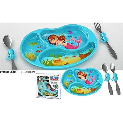 3-Piece Set for Kids and Toddlers Sparks your Childs Imagination and Teaches Portion Control Plate Fork and Spoon that Children Love KidsFunwares Me Time Meal Set Airplane Dishwasher Safe