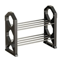 LACKUST 2 Tier Black Shoe Rack, Stainless Steel Narrow Shoe Storage, Easy to Install No Tools, Space Saving Ventilated Shoe Shelf for Entryway Closet Bedroom Small Spaces