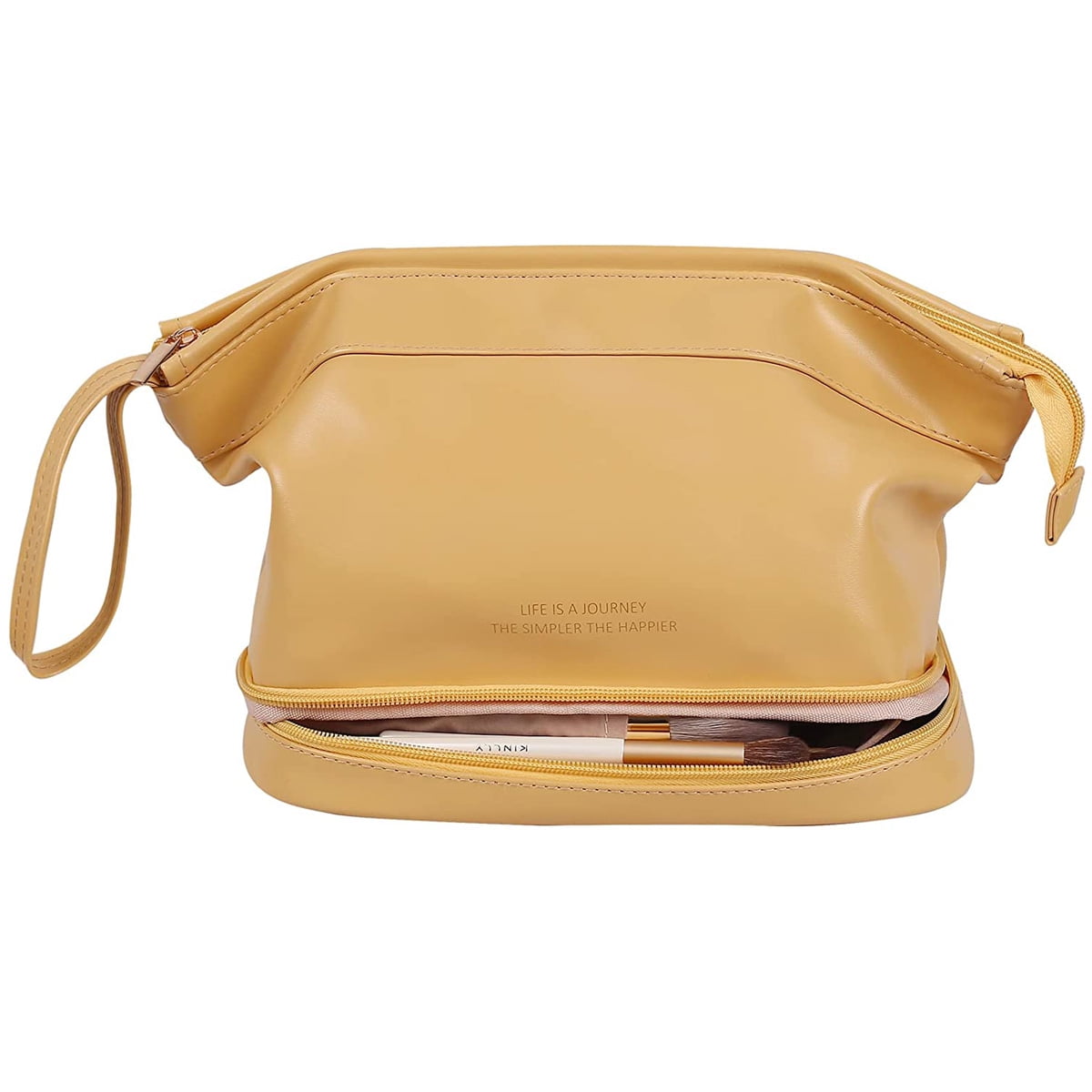 Cosmetic Bag Water Resistant PU Leather with Brush Holder Bag for