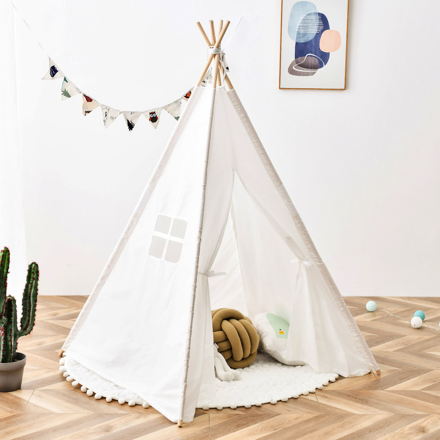 JEKANEL 6' Giant Canvas Kids Indian Play Teepee Indoor Tent Blue Stripes 