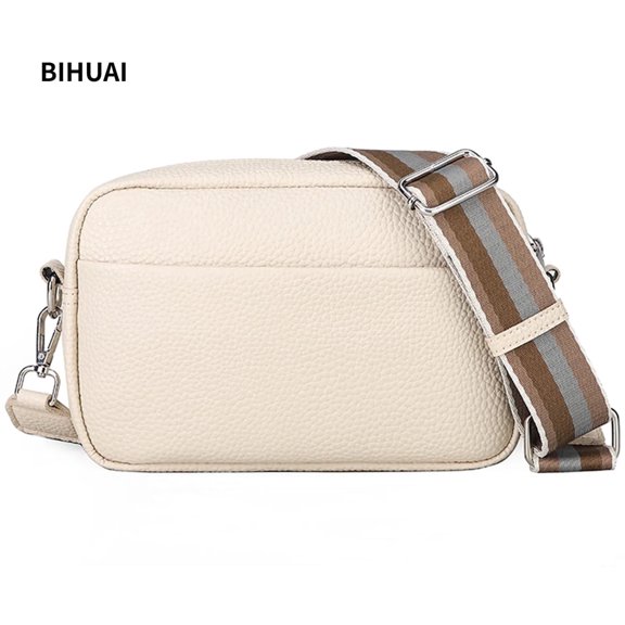 BIHUAI Leather Crossbody Bag for Women, Wide Strap Small Shoulder Bag Handbag Purse