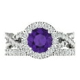 thumbnail image 2 of Clara Pucci 18K White Gold Round Cut 1Ct Natural Amethyst Engagement Ring + Matching Band - Luxury Box Included, 2 of 7
