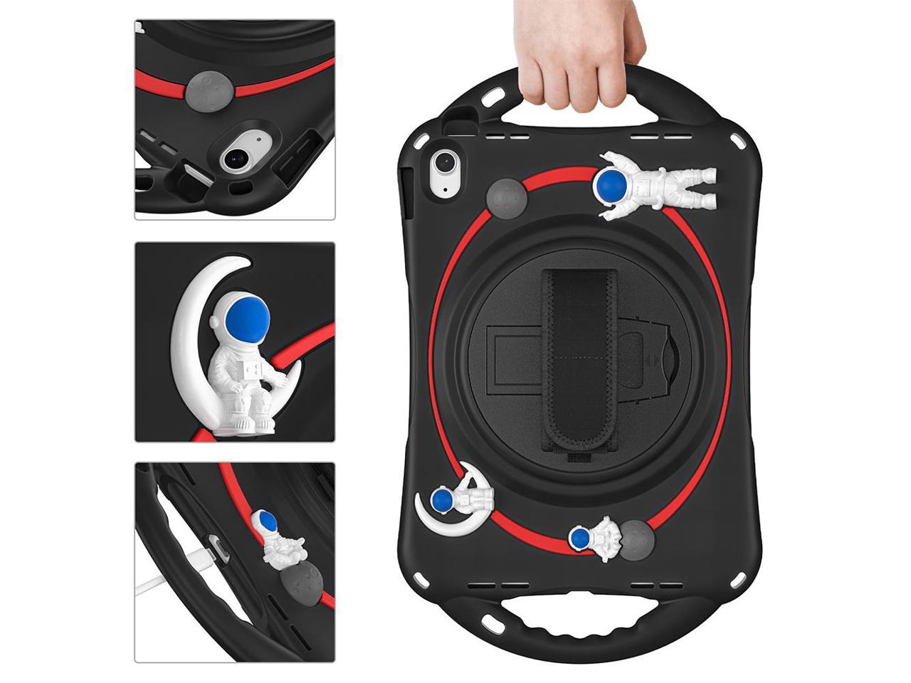 Cute Case for Apple iPad 10th Generation 10.9 inch 2022, Shockproof Silicone Astronaut Cover with Stand Shoulder Strap, Handle Grip, Pencil Holder