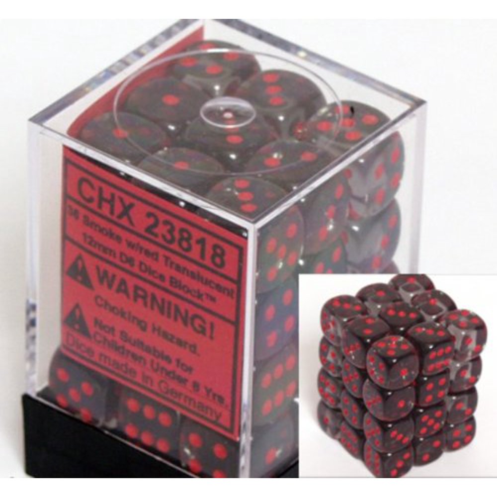 Chessex Dice d6 Sets Smoke with Red Translucent 12mm Six Sided Die
