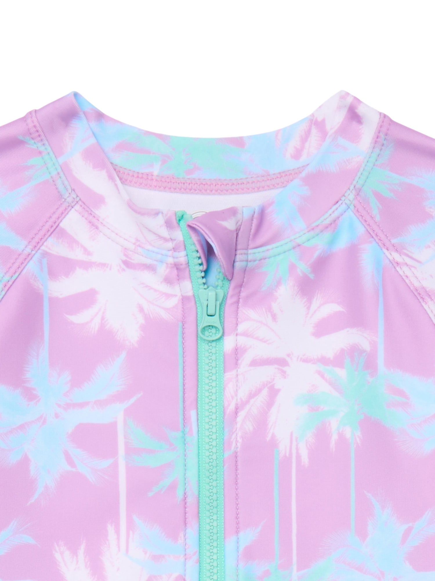 Wonder Nation Baby and Toddler Girls Long Sleeve Swim Rashguard One-Piece, Size 12M-5T