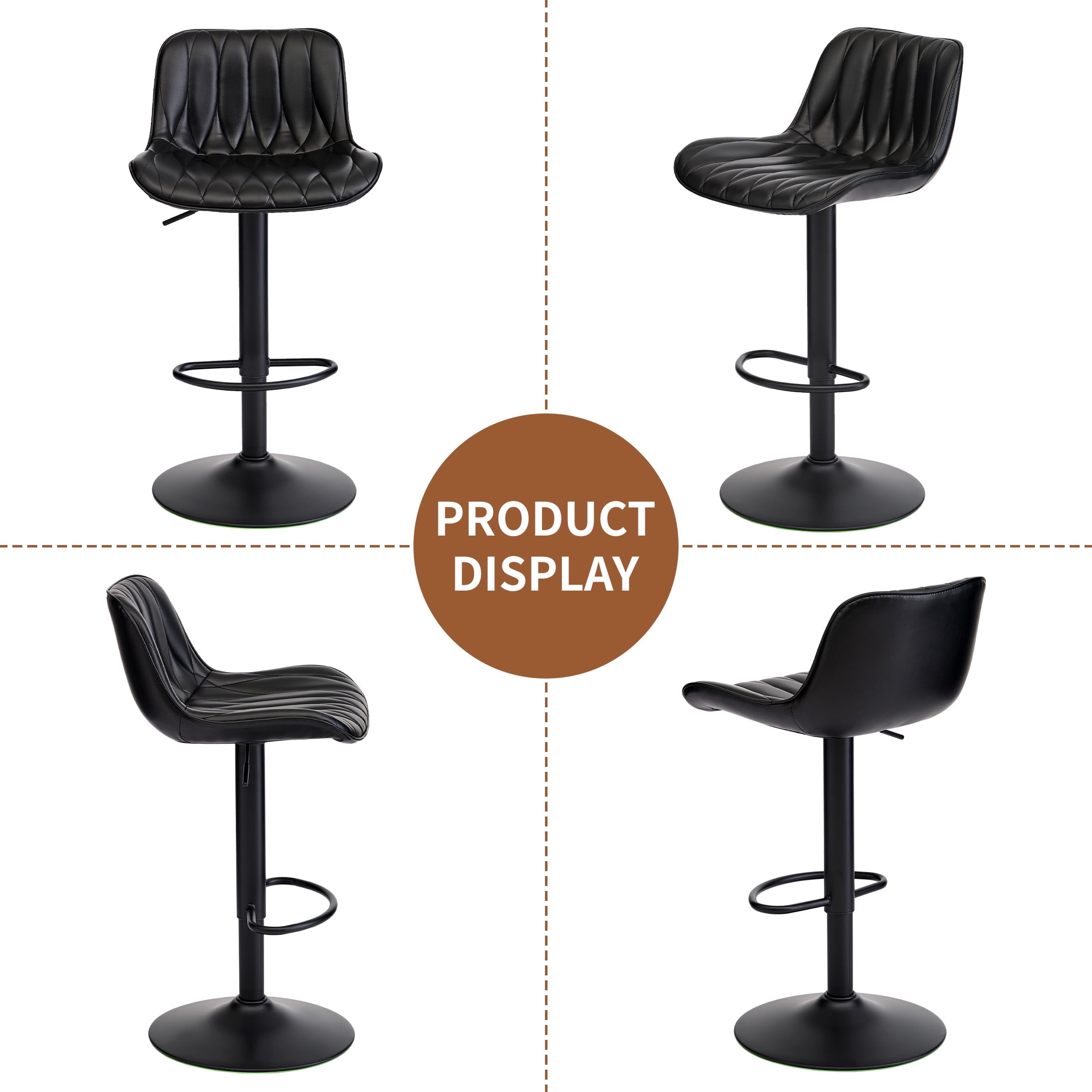 FIRAVOE Swivel Bar Stools Set of 3 (Adjustable Height 25"-33") Counter Height Bar Stools with Back, Modern Faux Leather Black Barstools for Kitchen Island
