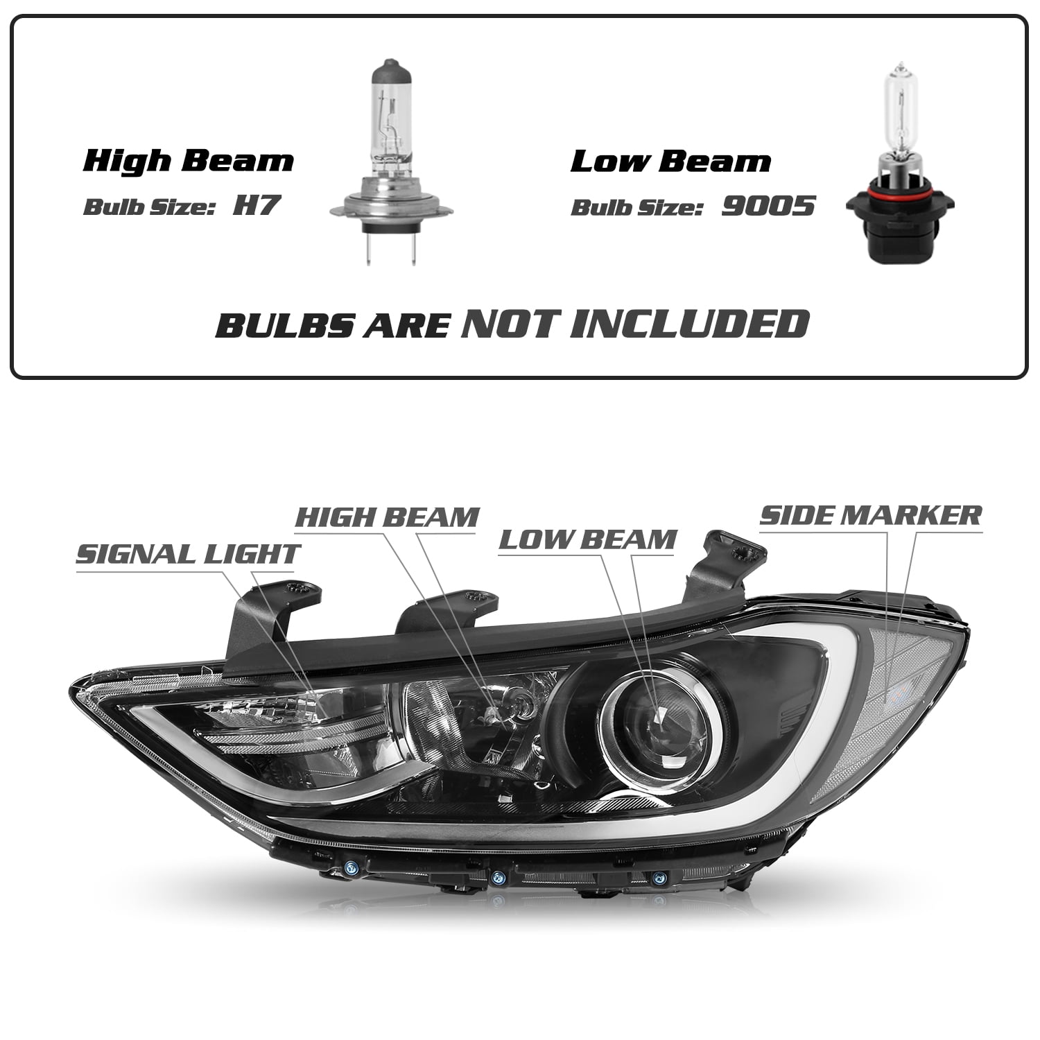 For 2017 2018 Hyundai Elantra Chrome Clear Headlight Replacement Left&Right Pair