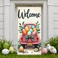 thumbnail image 5 of Pink Truck Easter Welcome Banner Colorful Eggs Spring Display Green Leaves Black White Plaid Bow Truck Themed Banner for Easter Party Spring Gathering Home Decoration, 5 of 9